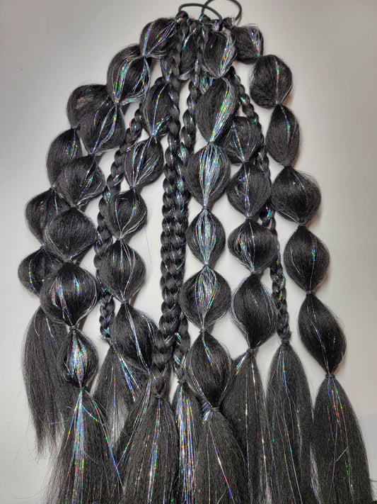 Festie braids Black with Silver Tinsel