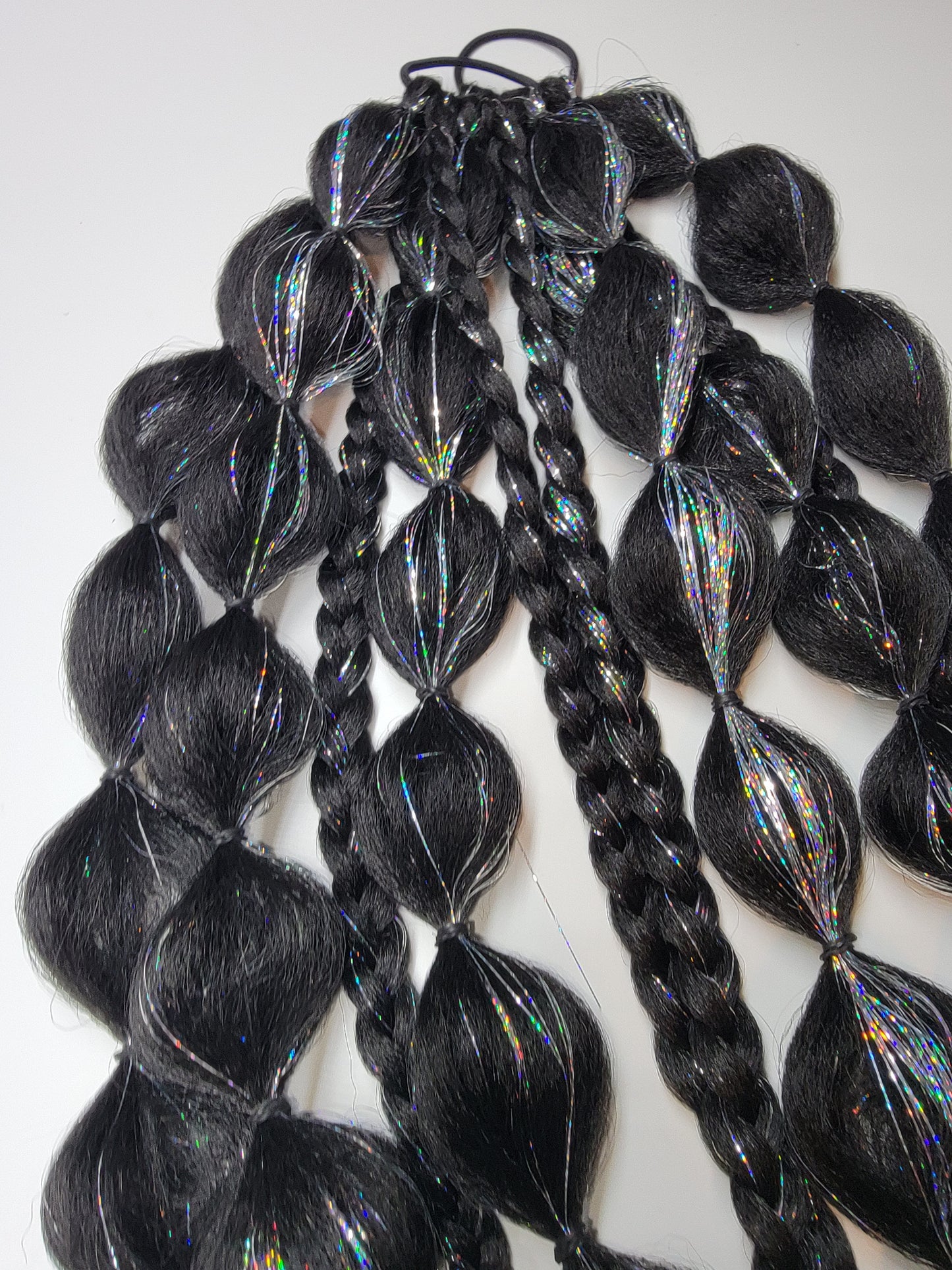 Festie braids Black with Silver Tinsel