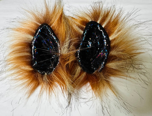 Brown & Cream fur, Black Iridescent fabric