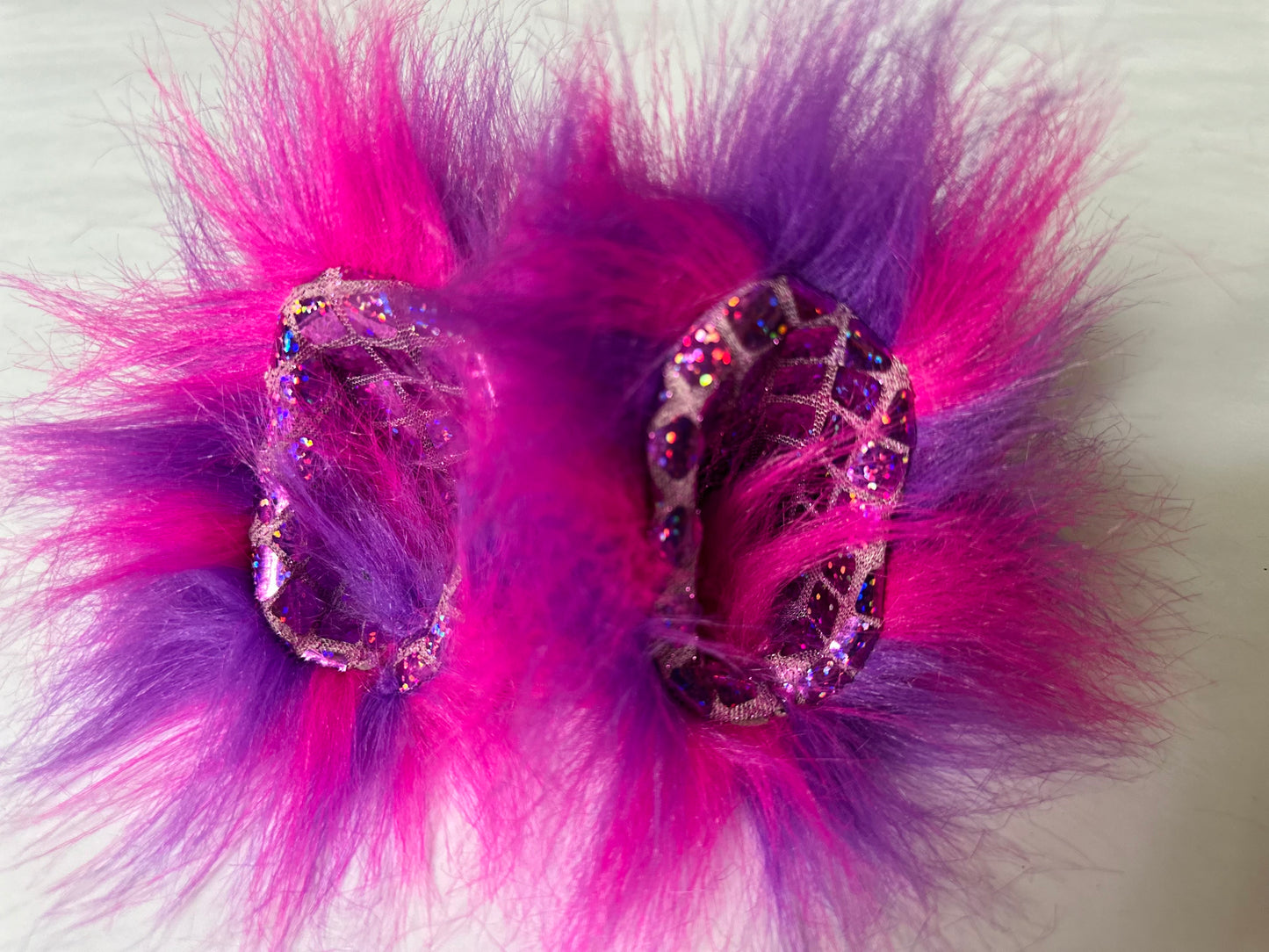 Pink/Purple fur, Hot Pink Iridescent squares