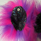 Pink & Purple fur, Black iridescent & pierced clear jewel