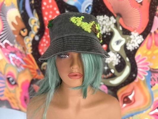 Hand Embroidered Moss Bucket Hat