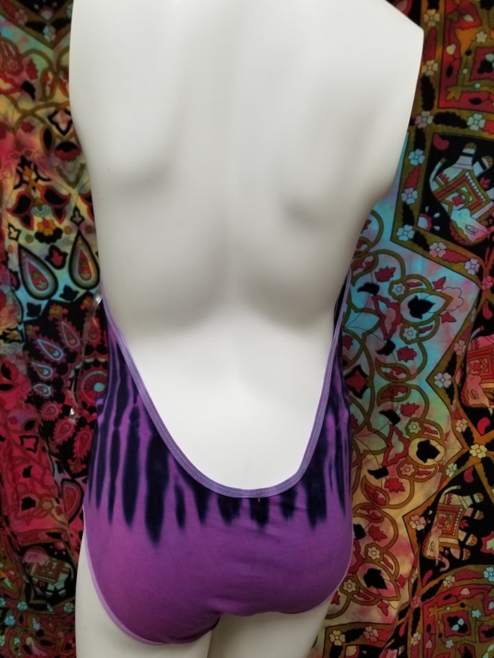 Purple & Black Hand Dyed Slit Weave Body Suit- Size Medium