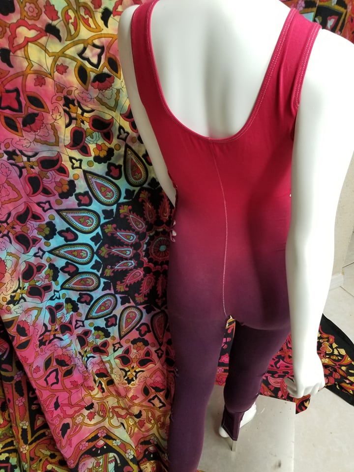 Red Ombre Hand Dyed Slit Weave Pant Body Suit- Size Small