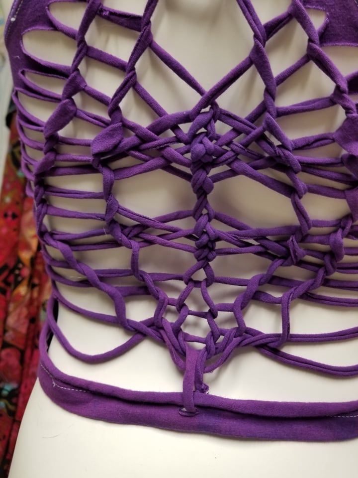 Purple Hand Dyed Slit Weave Crop Top- Size Medium