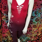 Red Ombre Hand Dyed Slit Weave Pant Body Suit- Size Small