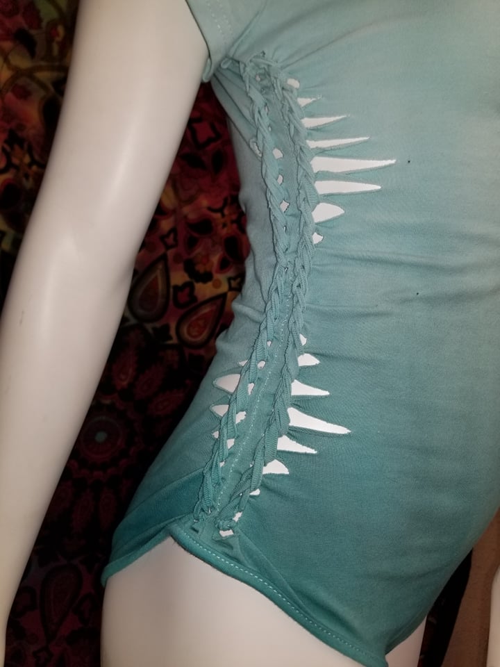 Teal Ombre Hand Dyed Slit Weave Body Suit- Size Medium/Large